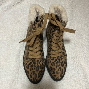 Lucky Brand leopard print ankle boot.